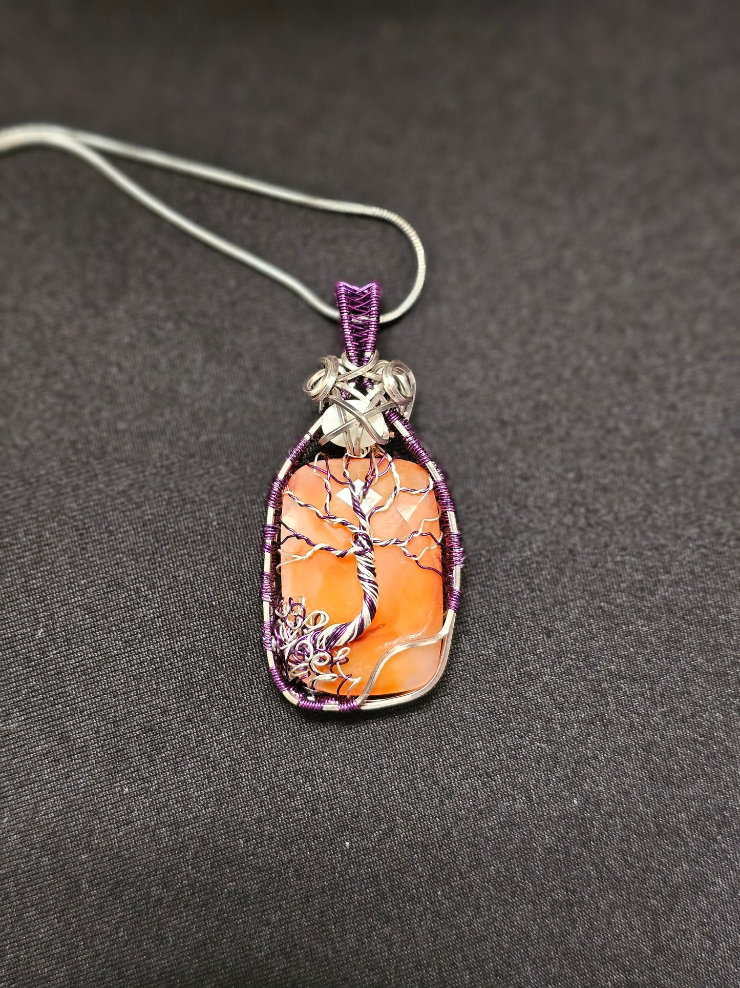 Rose Cut Carnelian with Opal Tree of Life Necklace