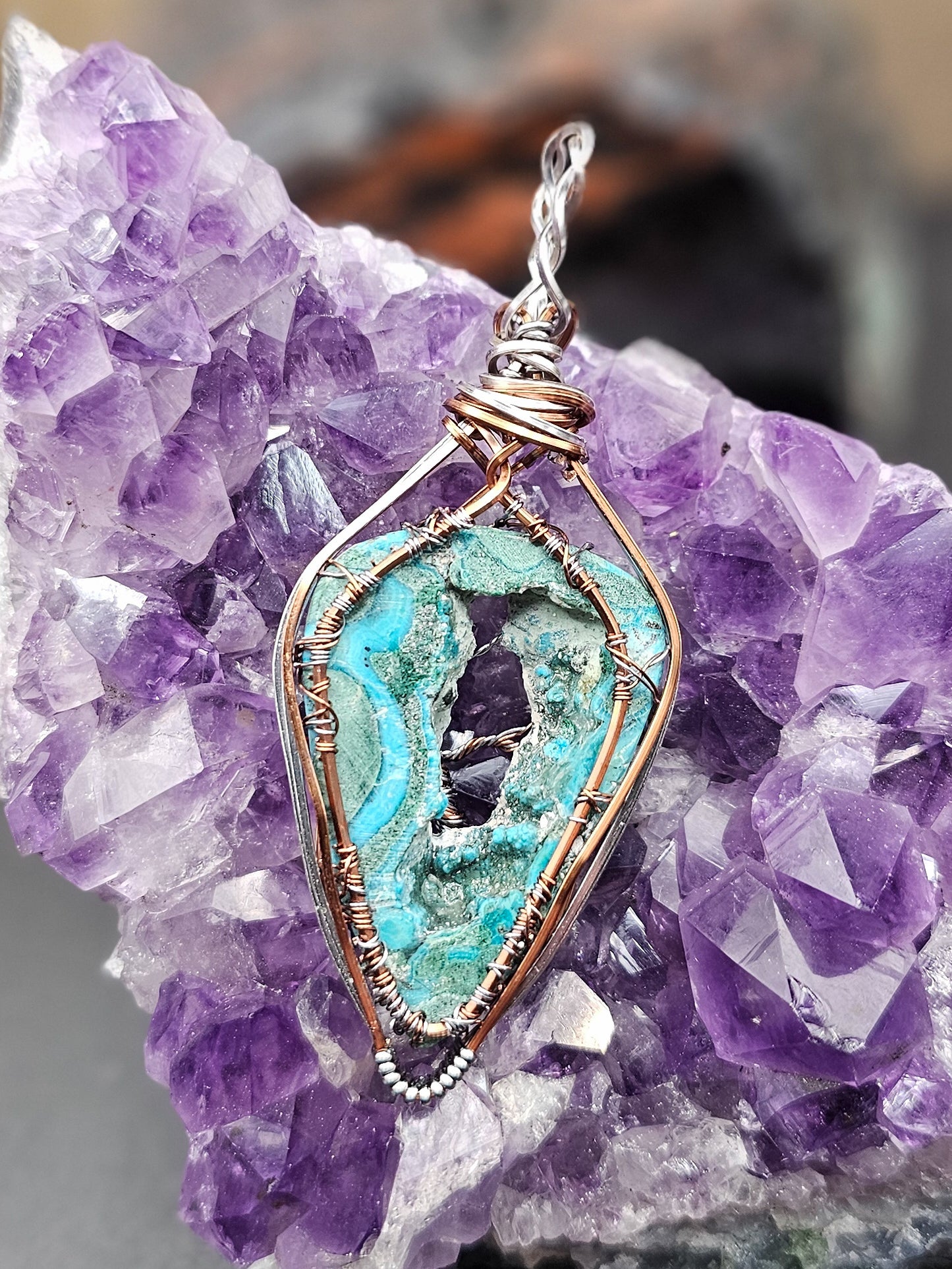 Druzy Malachite Chrysocolla Tree of Life Necklace