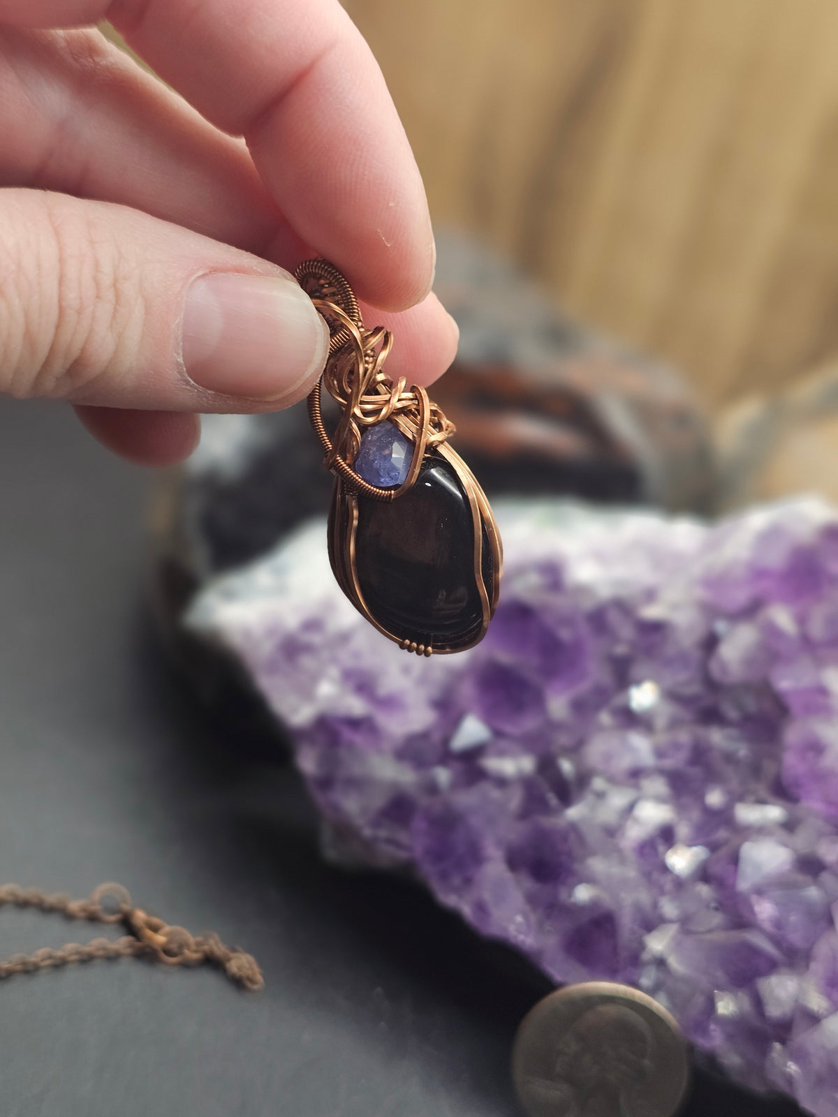 Apache Tear with Tanzanite Necklace