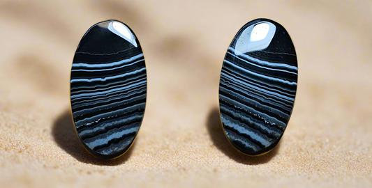 Designer Banded Agate Post Earrings