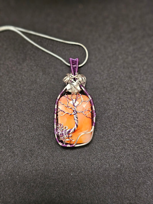 Rose Cut Carnelian with Opal Tree of Life Necklace