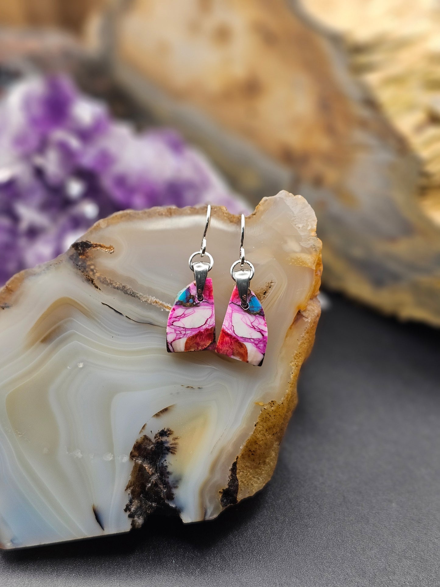 Pink Spiney Oyster Turquoise Earrings