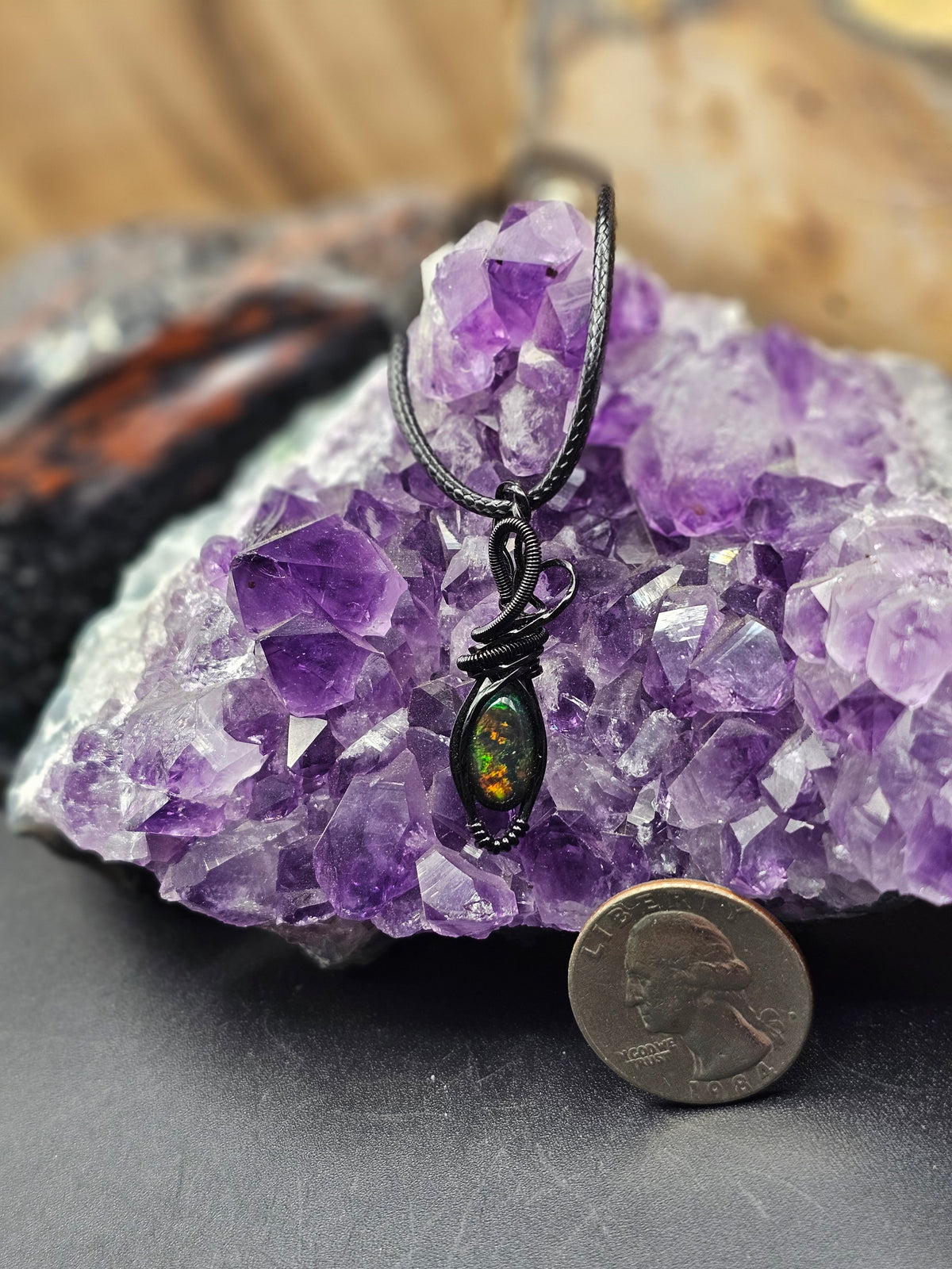 Rose Cut Black Opal Necklace