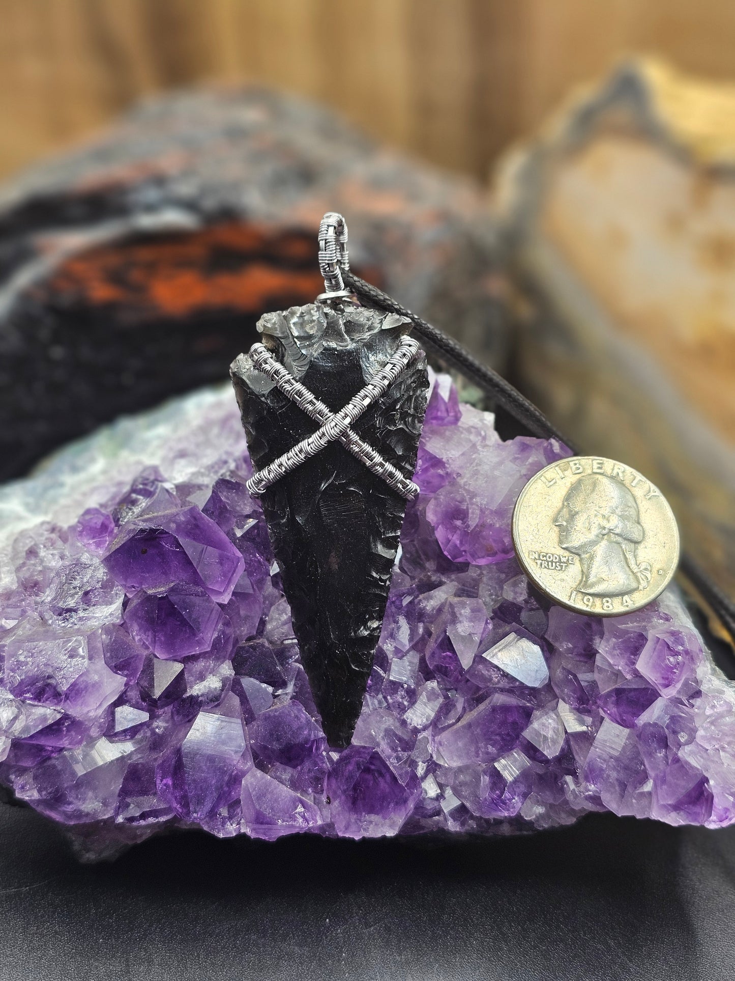 Obsidian Arrowhead Weaved Necklace