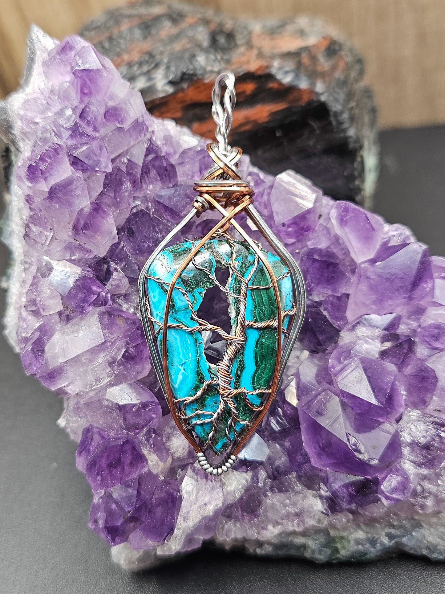 Druzy Malachite Chrysocolla Tree of Life Necklace