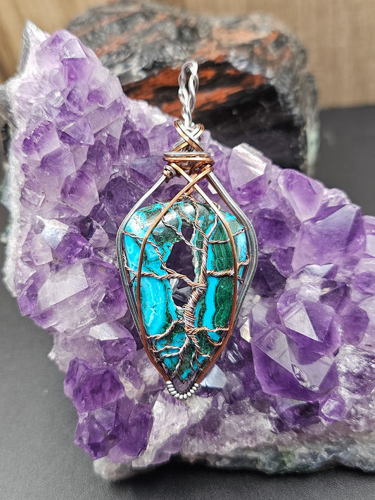 Druzy Malachite Chrysocolla Tree of Life Necklace
