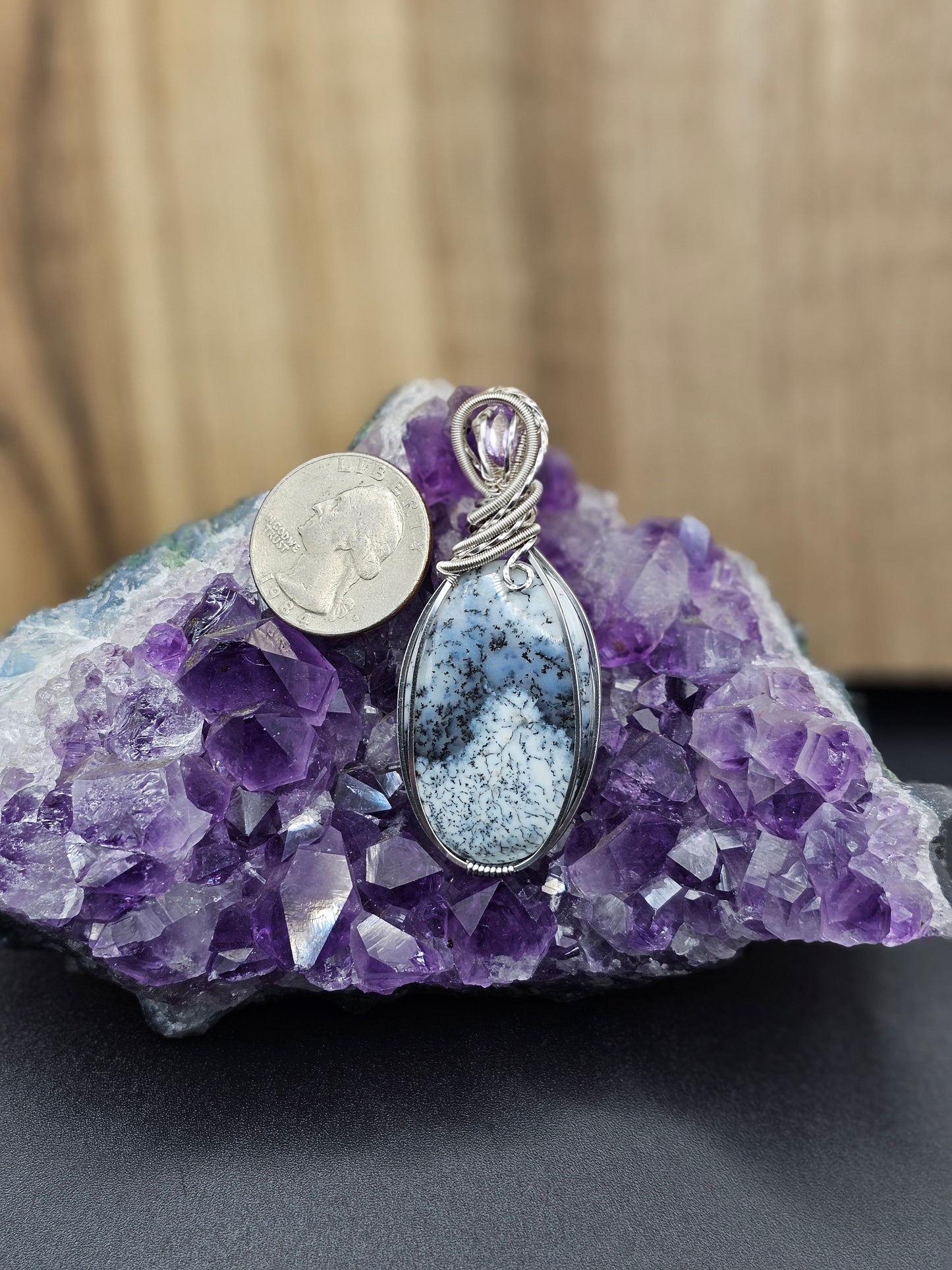 Dendritic Opal with Faceted Amethyst Necklace