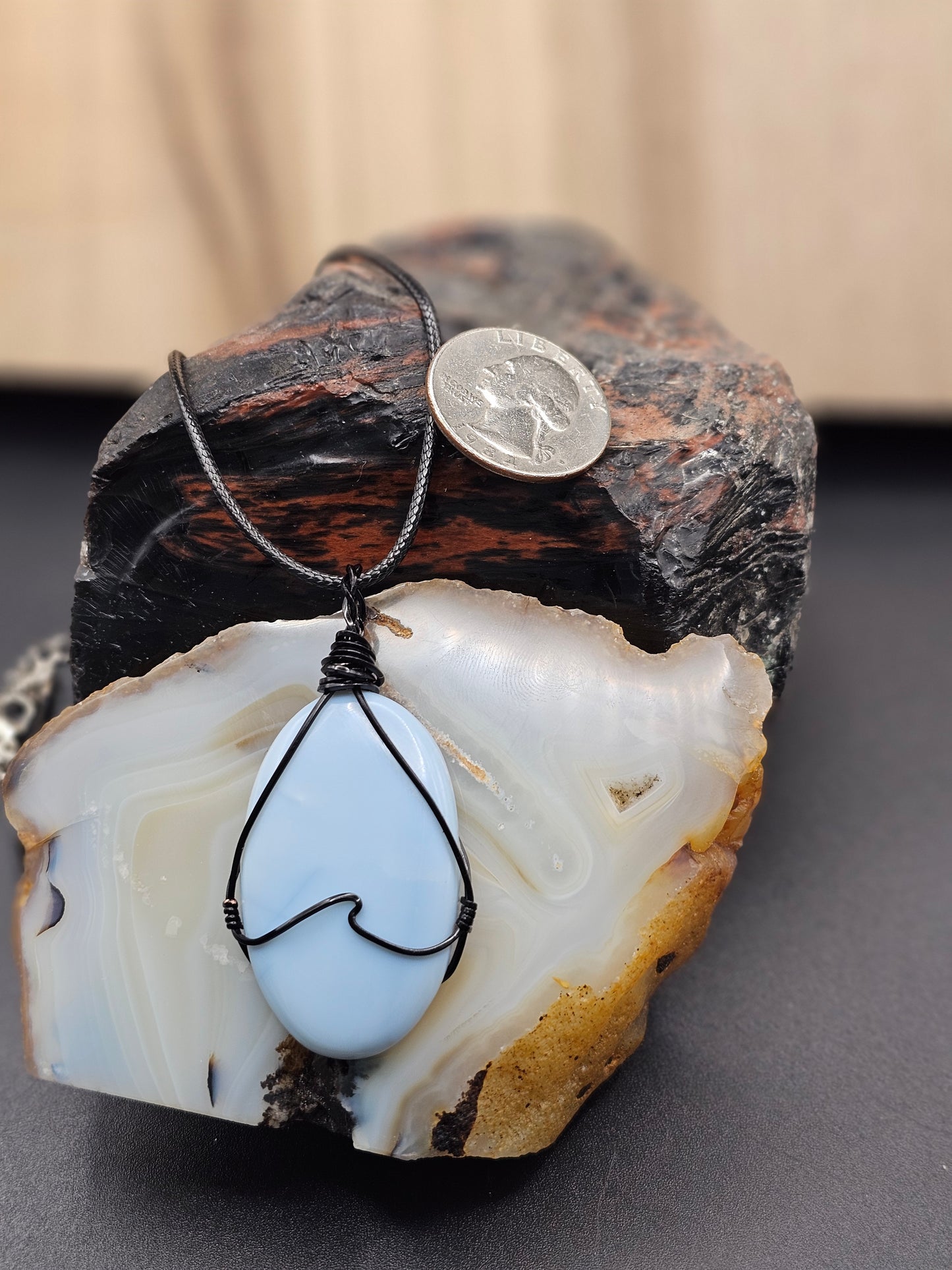 Blue Owyhee Opal Necklace Wave