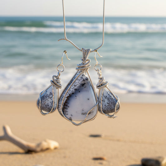 Dendritic Opal Necklace Earrings Set