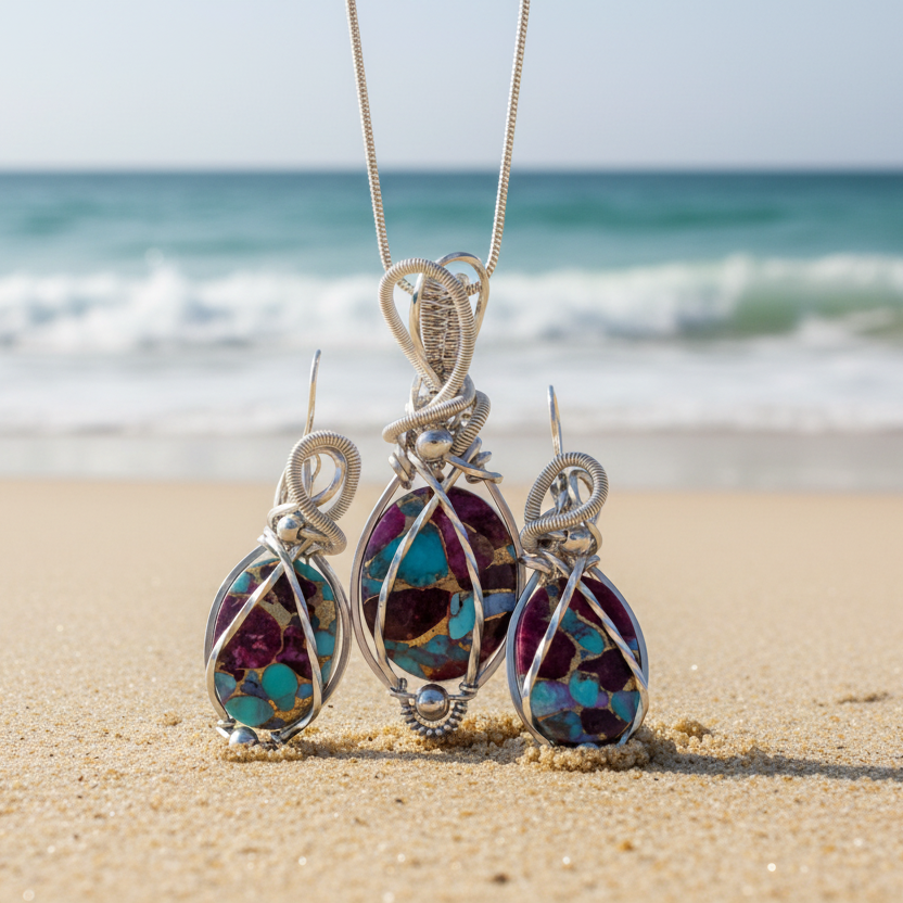Kingman Mohave Turquoise Necklace and Earrings Set