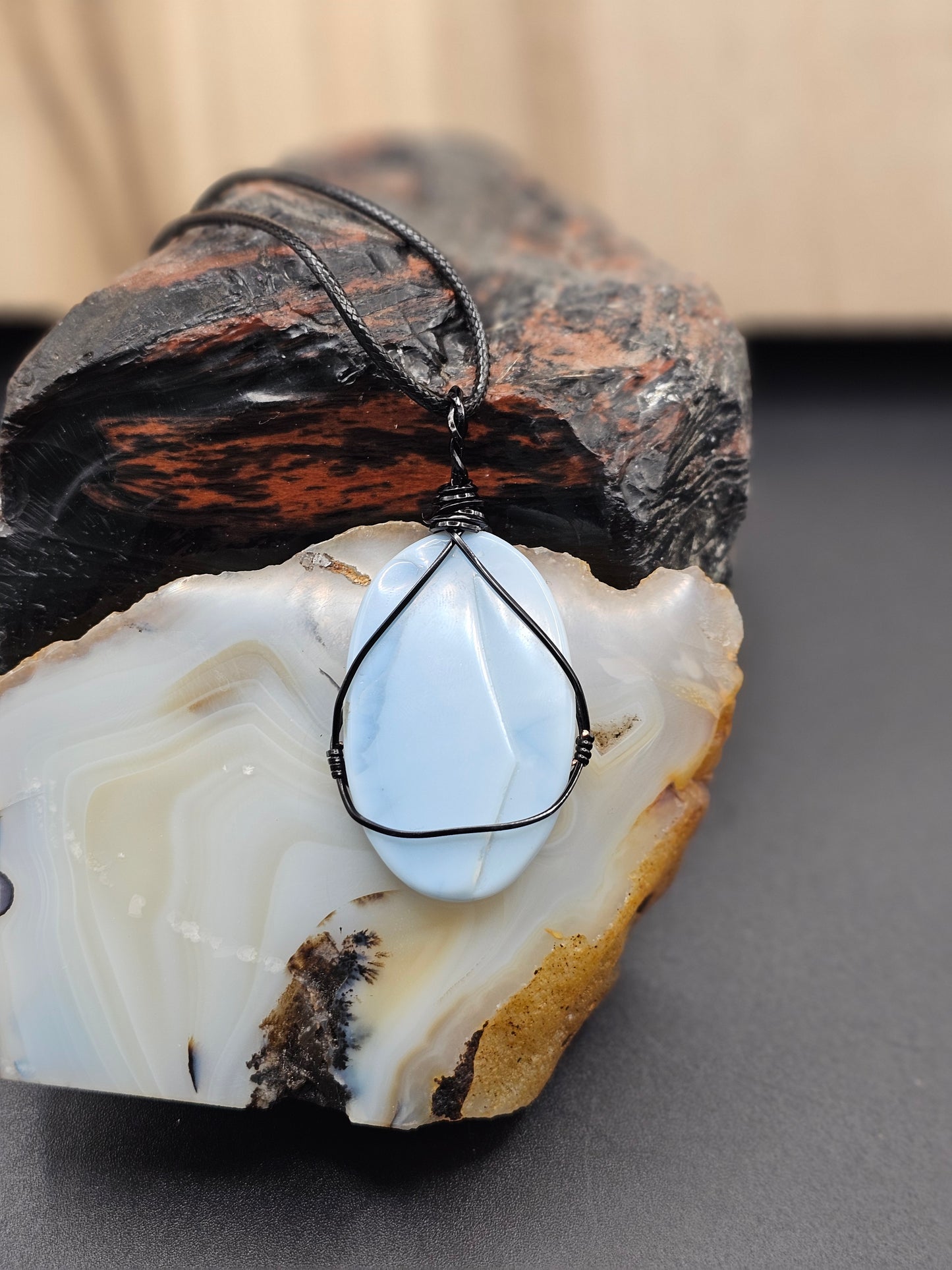 Blue Owyhee Opal Necklace Wave