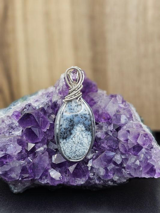 Dendritic Opal with Faceted Amethyst Necklace