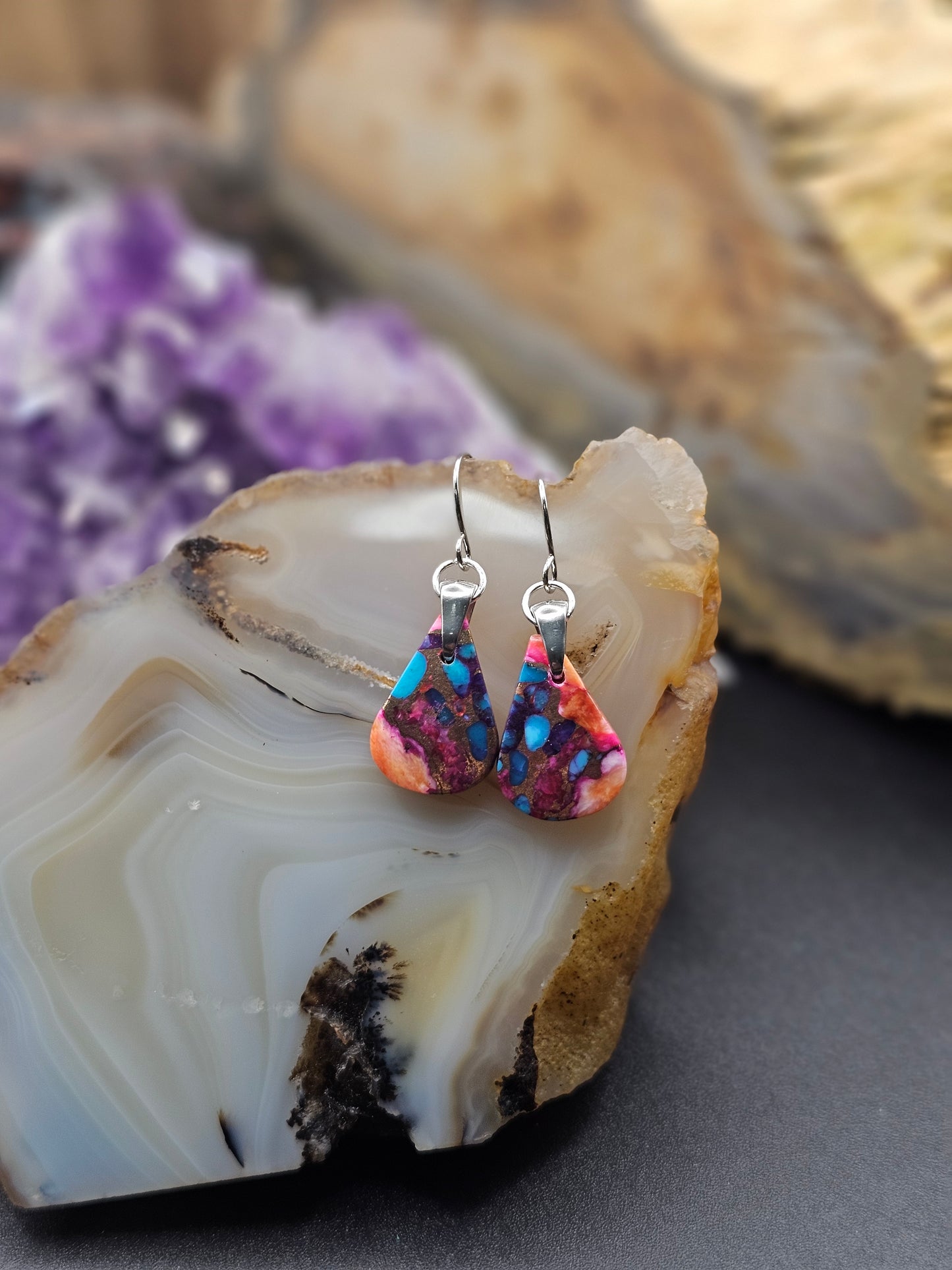Pink Spiney Oyster Turquoise Earrings