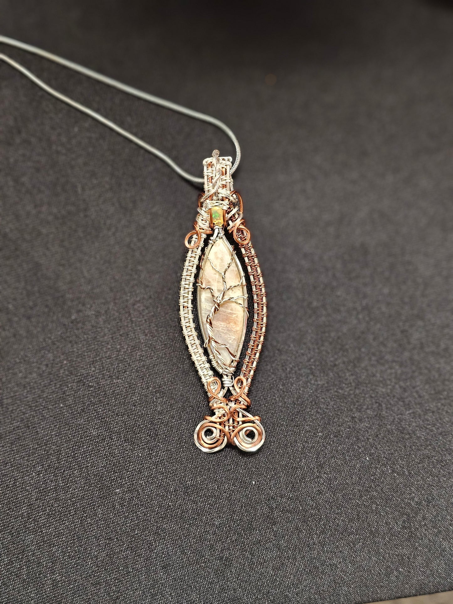 Sunstone Moonstone With Ethiopian Opal Tree of Life Necklace