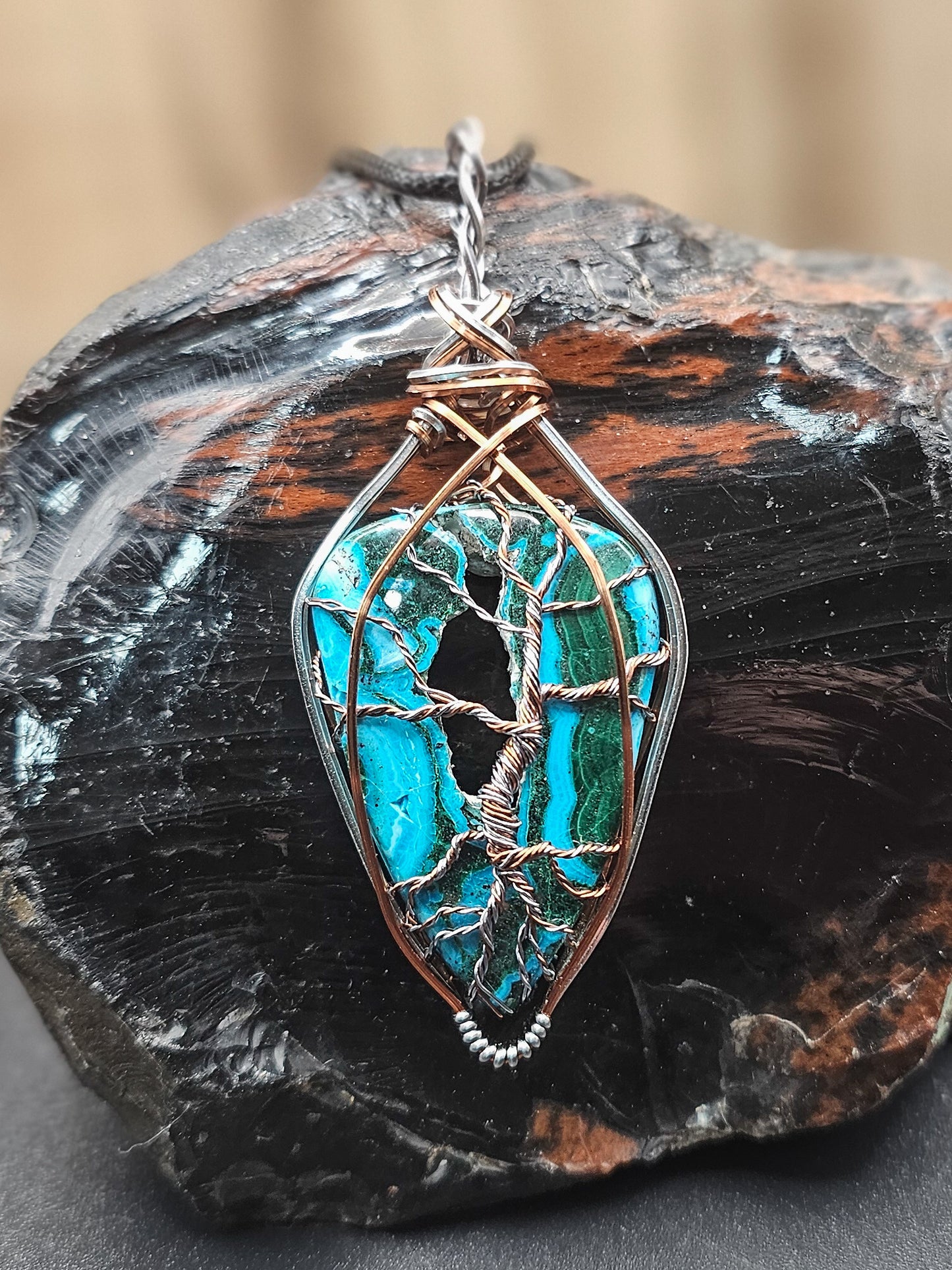 Druzy Malachite Chrysocolla Tree of Life Necklace