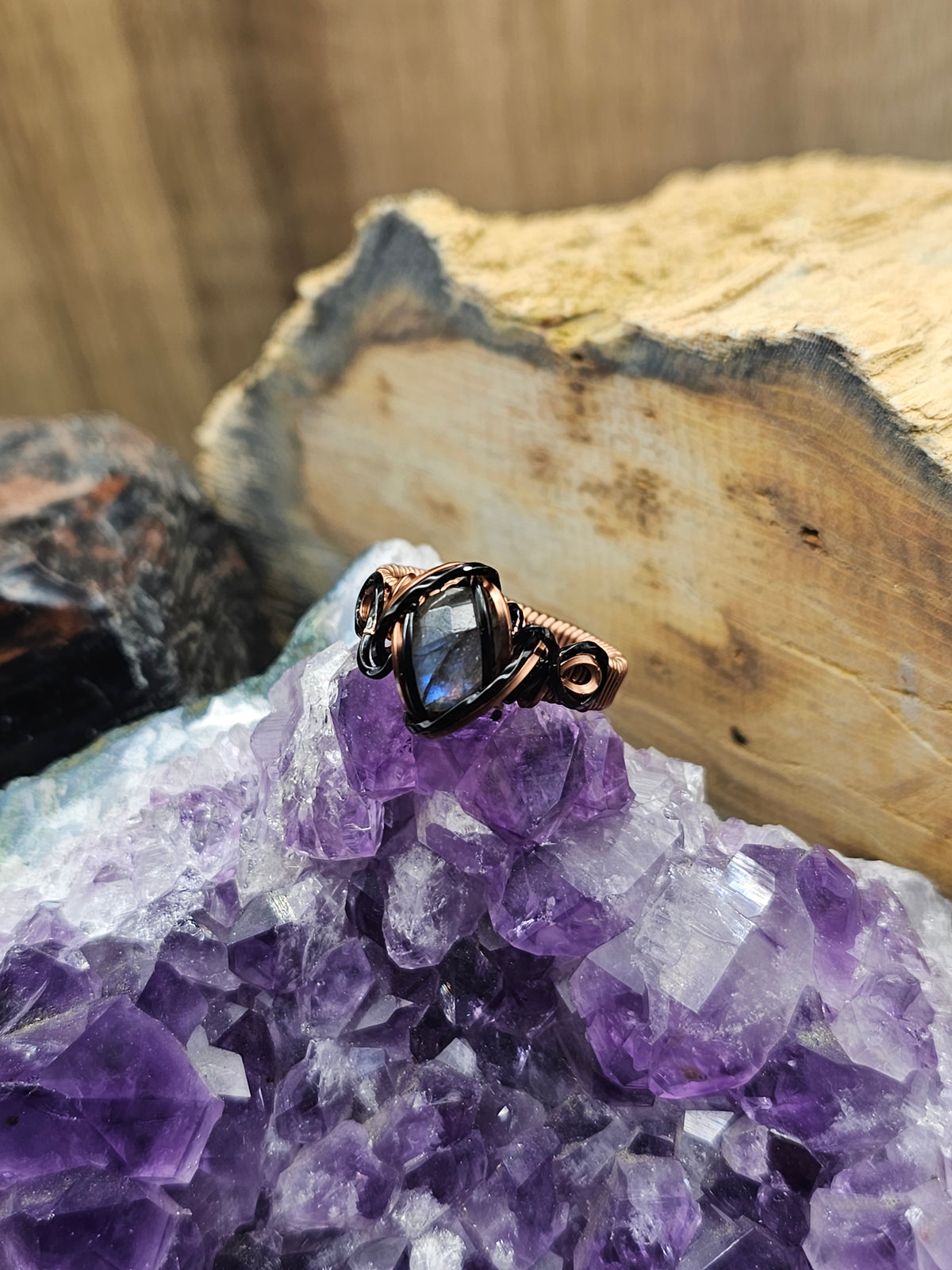 Rose Cut Blue Labradorite Ring 7.5