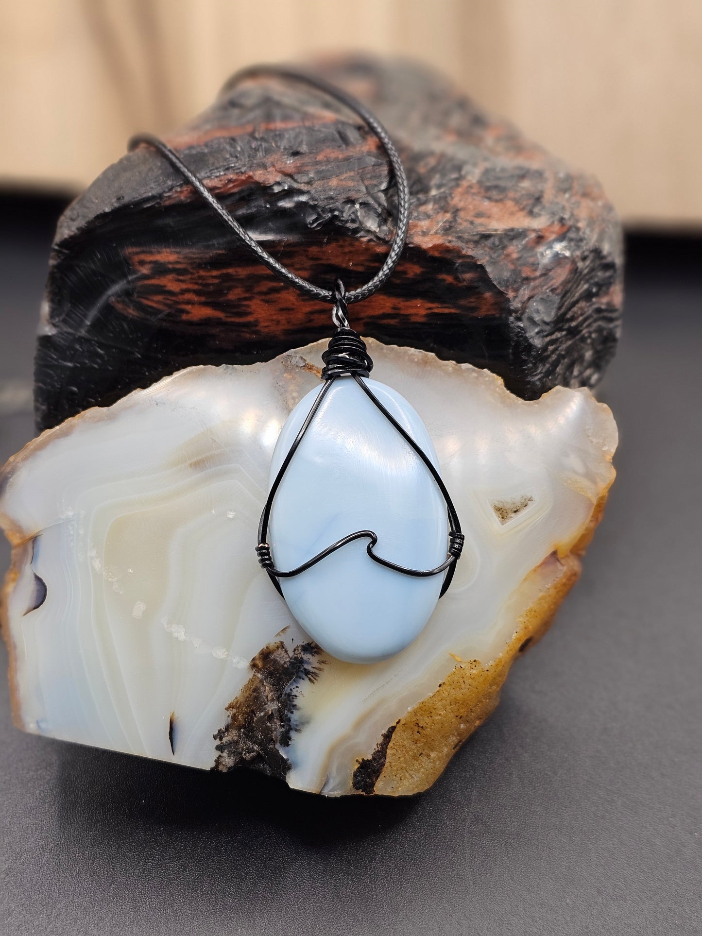 Blue Owyhee Opal Necklace Wave