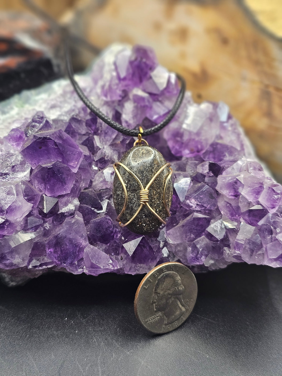 14k Gold Filled Wire Galaxy Sunstone Necklace