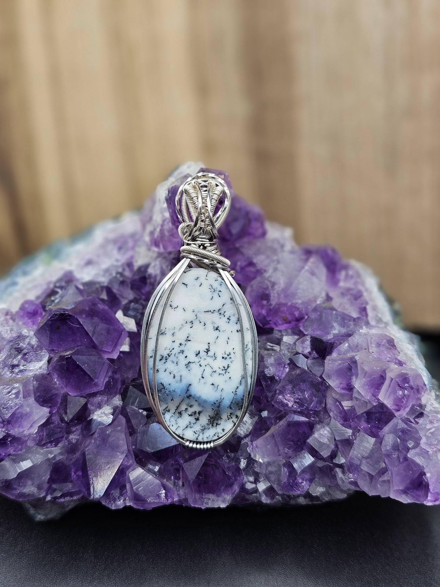 Dendritic Opal with Faceted Amethyst Necklace
