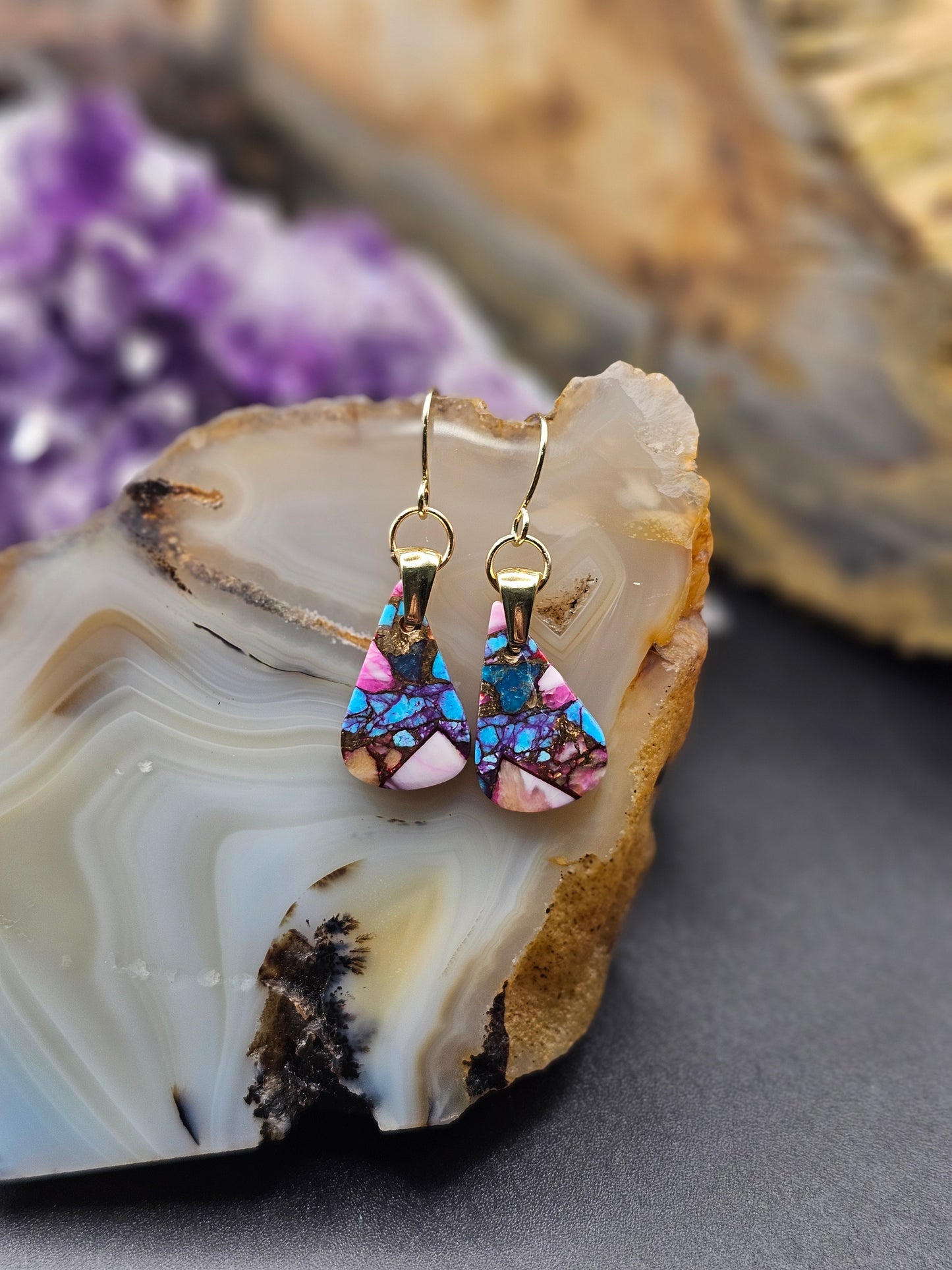 Pink Spiney Oyster Turquoise Earrings