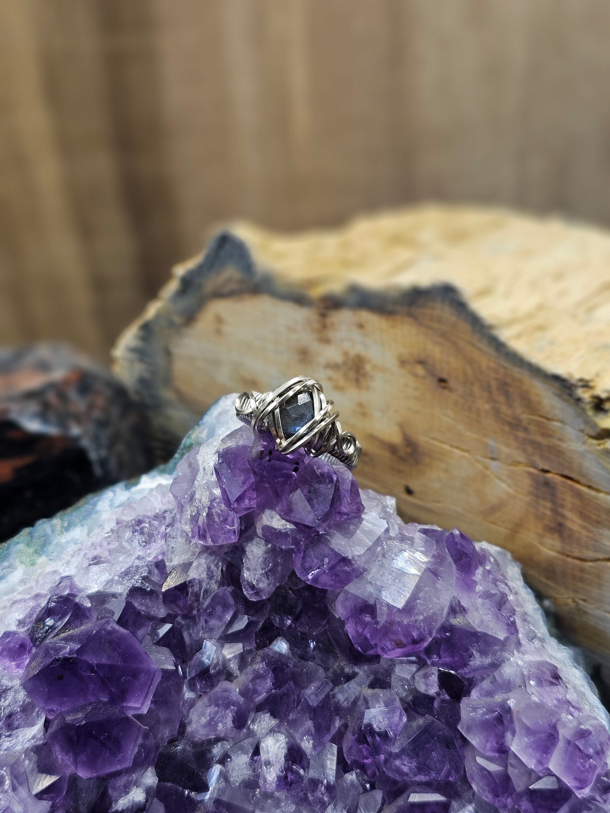 Rose Cut Blue Labradorite Ring 6.5