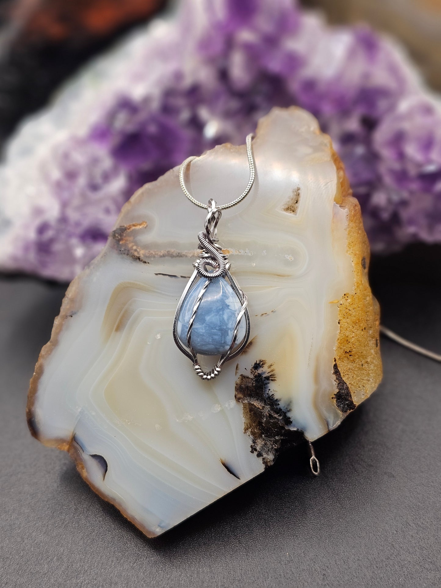 Blue Owyhee Opal Necklace-Mini