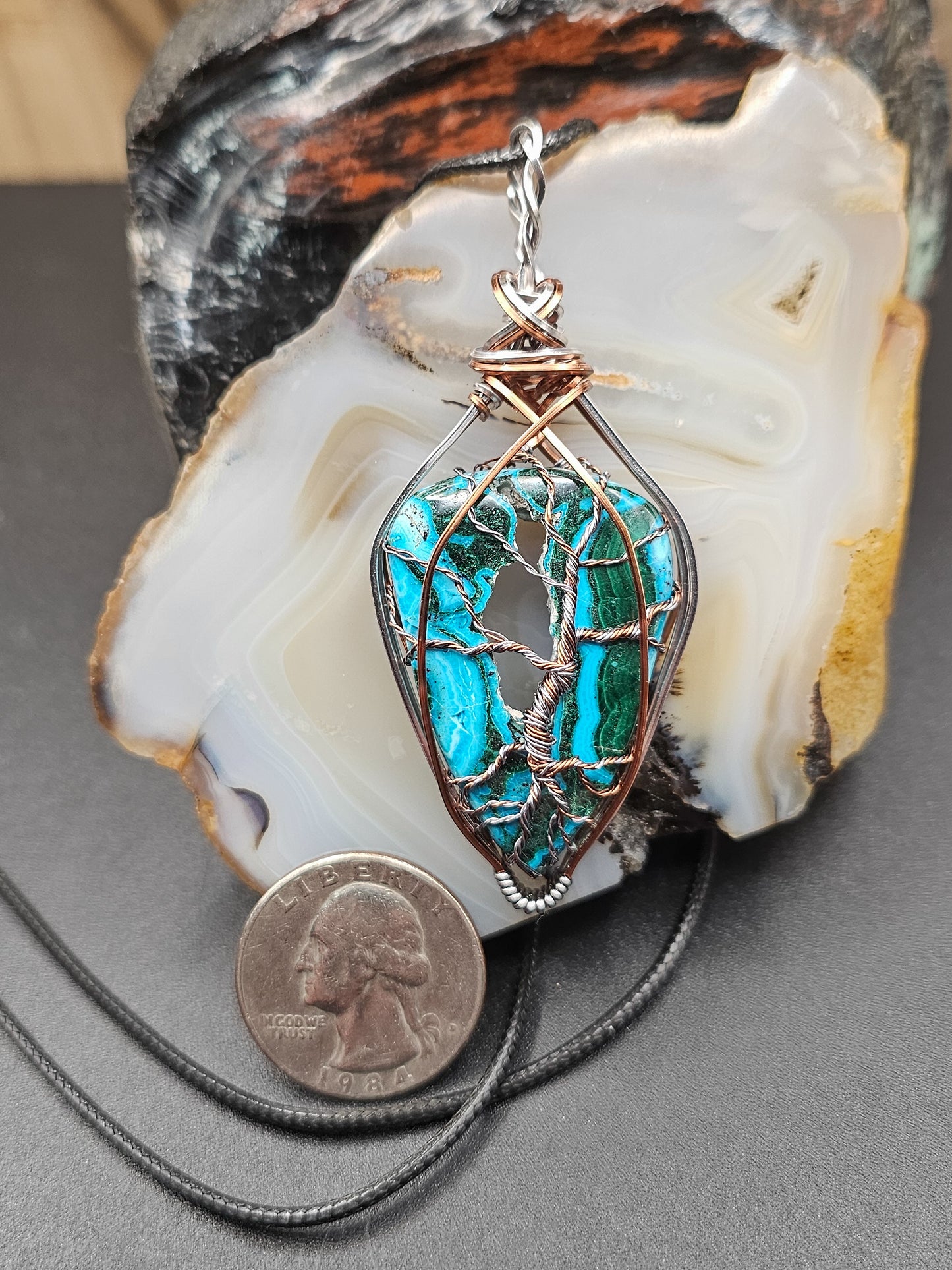 Druzy Malachite Chrysocolla Tree of Life Necklace