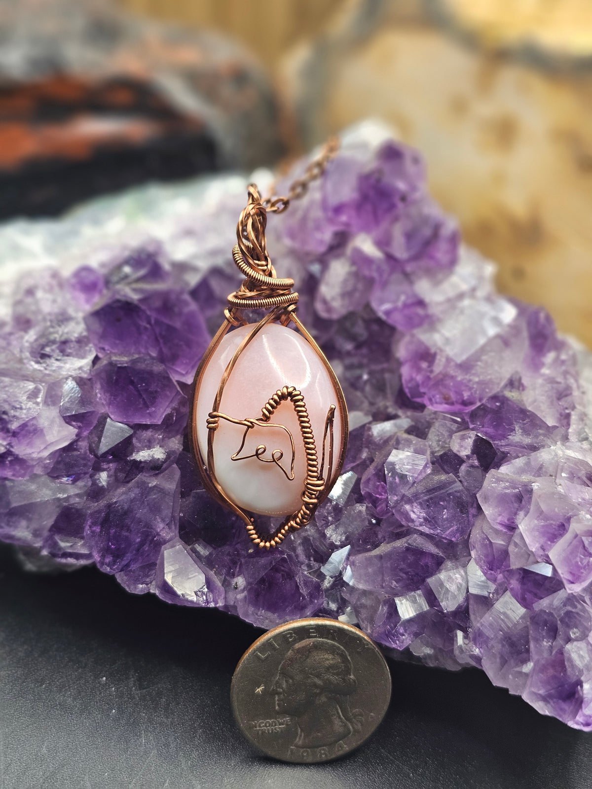 Pink Opal with Lilly of the Valley Necklace