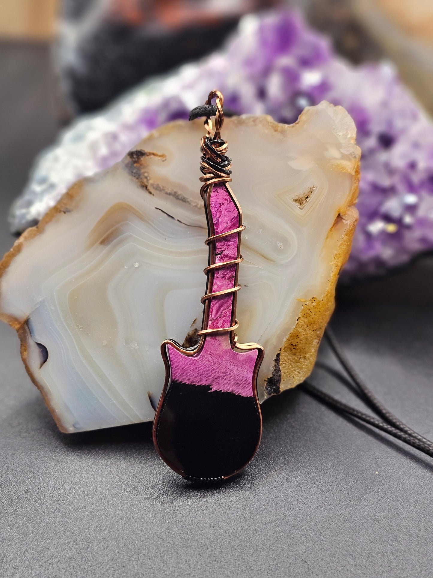 Agate Dyed and Molded Guitar Necklace