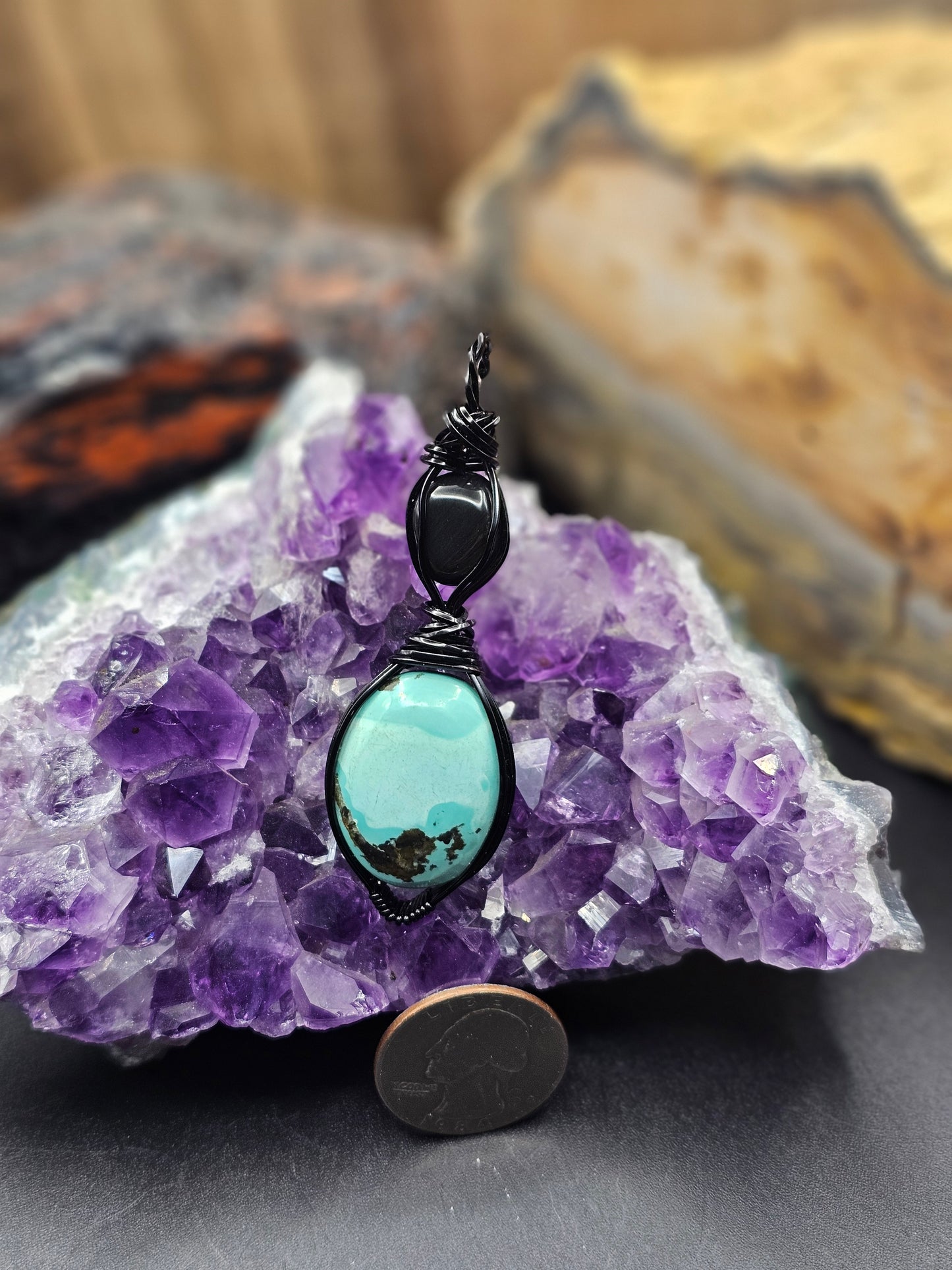 Turquoise with Apache Tear Necklace