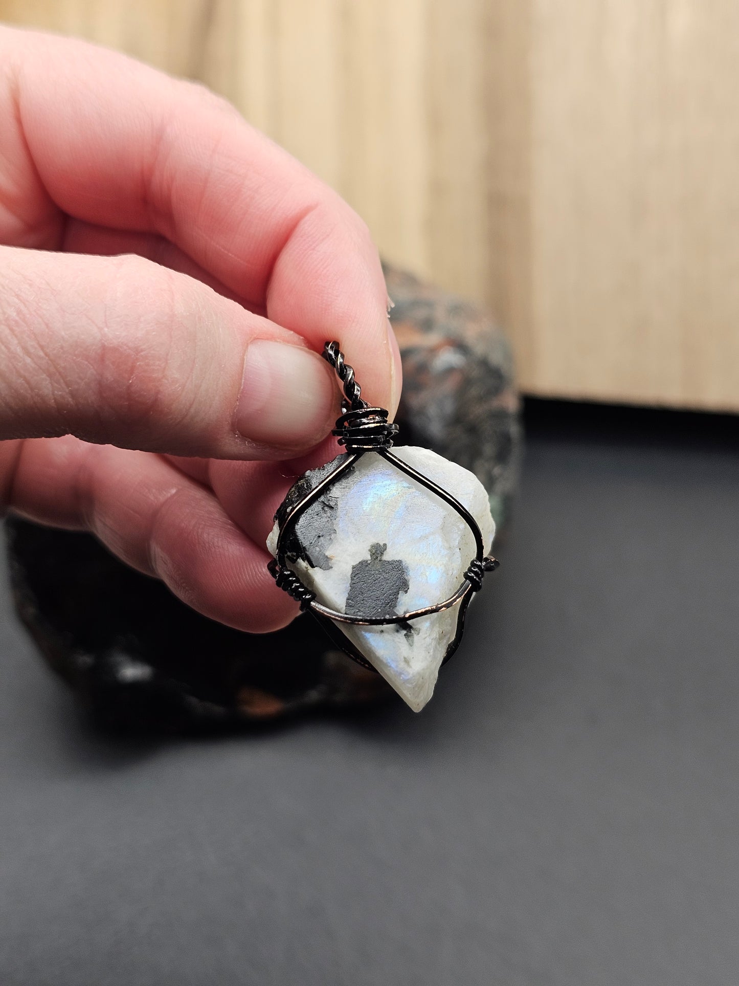 Rainbow Moonstone Raw Necklace