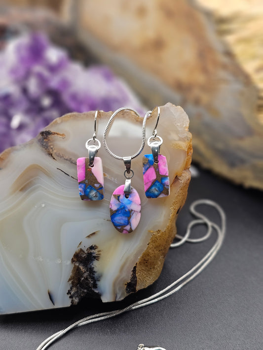 Cotton Candy Dalhia Turquoise Earrings & Necklace Set