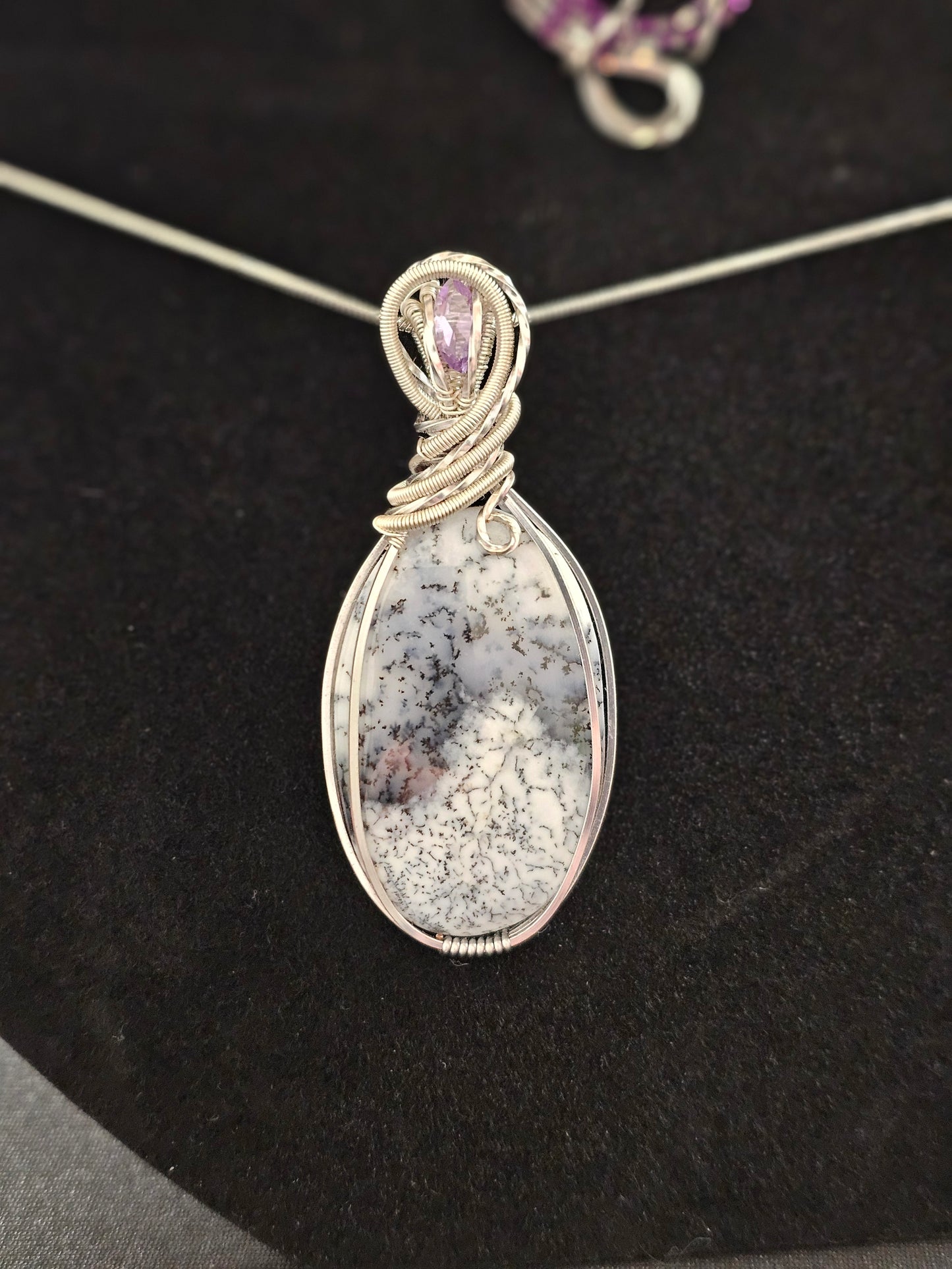 Dendritic Opal with Faceted Amethyst Necklace