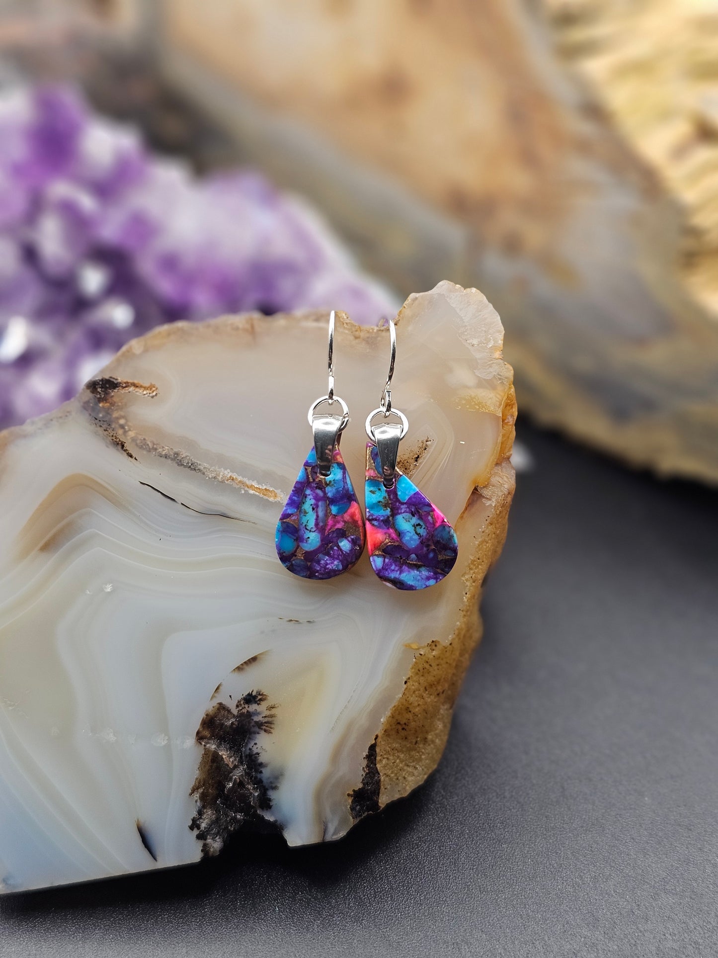 Pink Spiney Oyster Turquoise Earrings