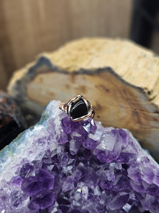 Apache Tear Obsidian Ring 8.5